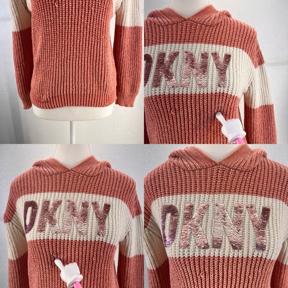 DKNY Girls Pink Sweatshirt Hoodie knit SIZE LARGE - Picture 17 of 17